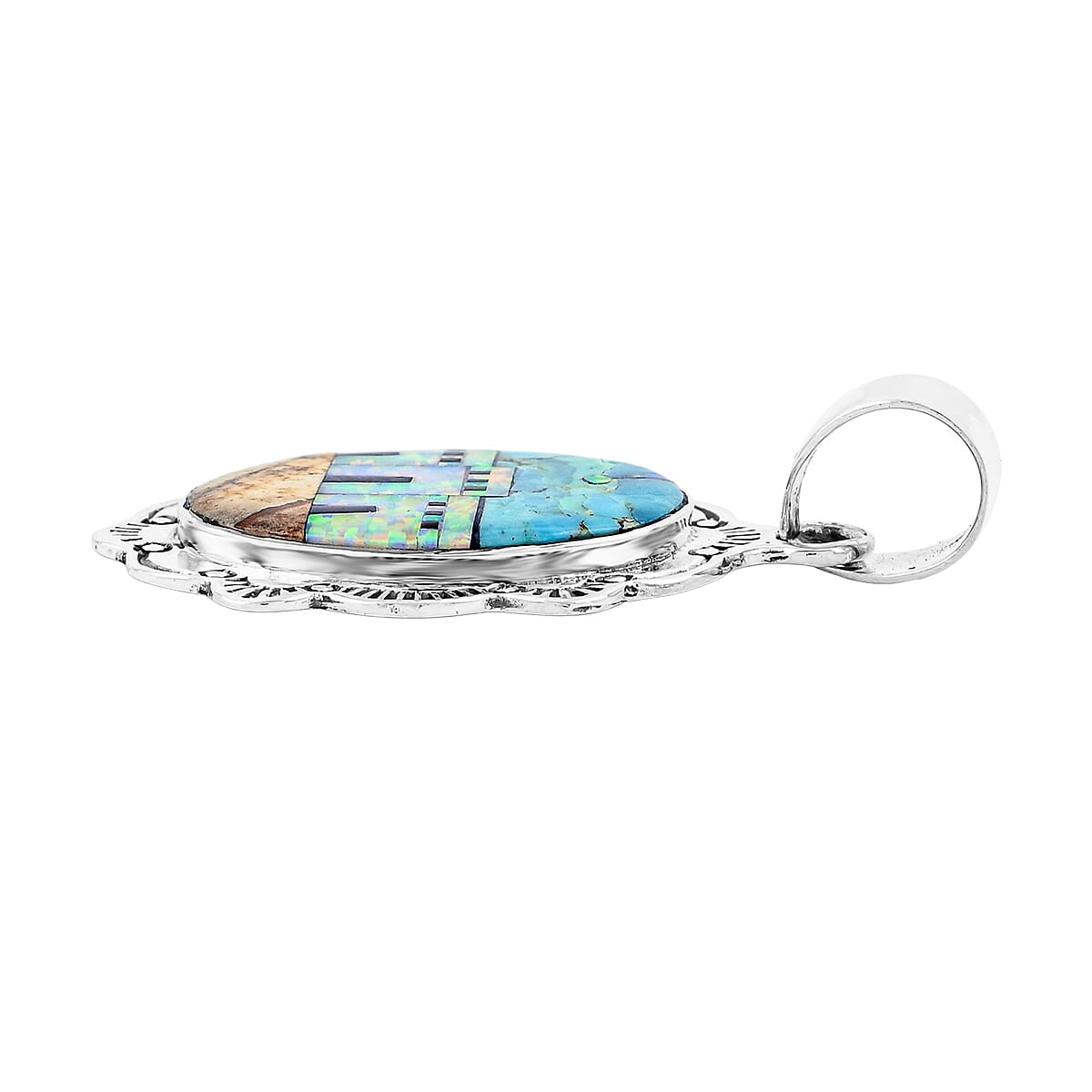 2 Piece Set - Santa Fe Style Kingman Turquoise, Multi Gemstone Pendant without Chain and Earrings in Sterling Silver 5.25 ctw image number 4