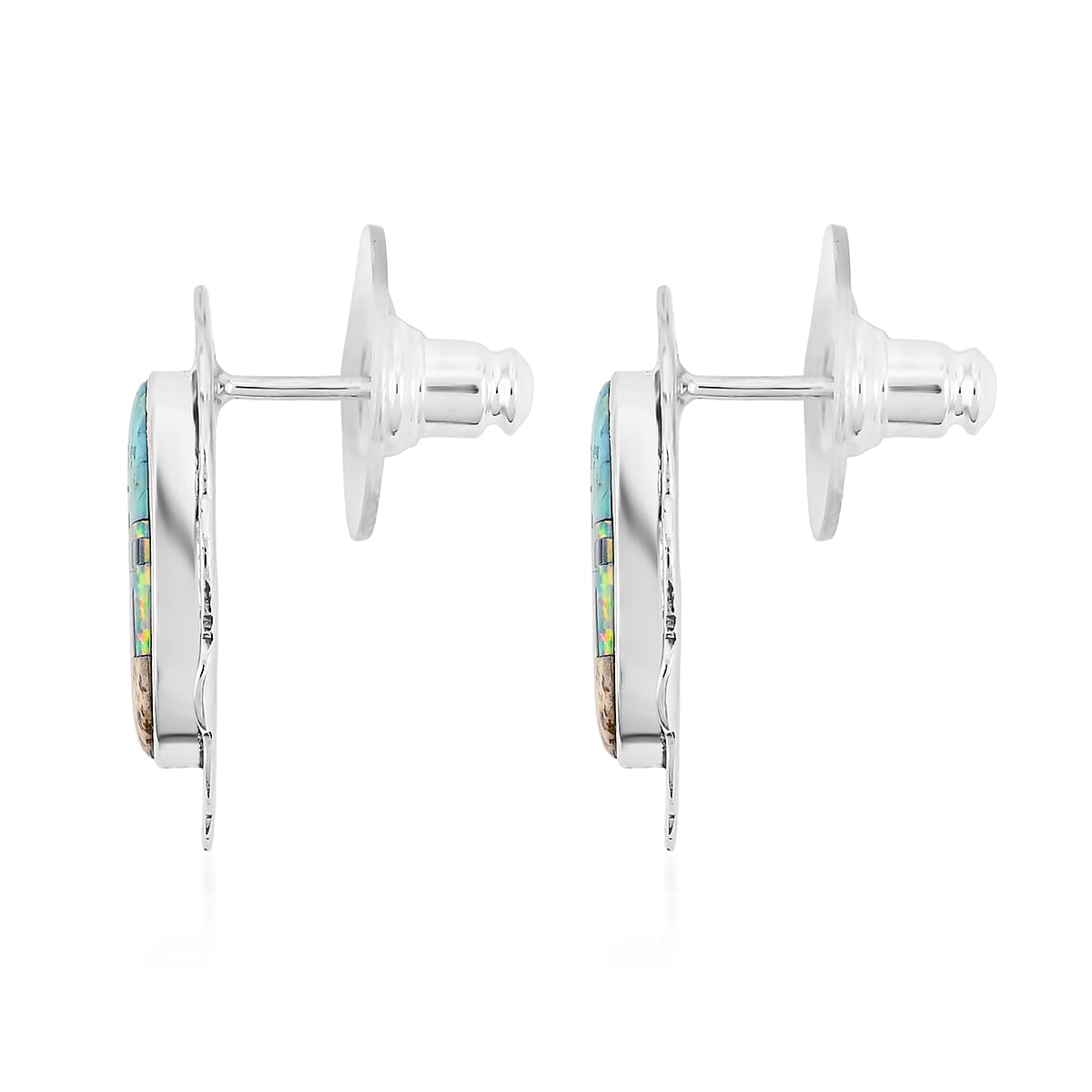 2 Piece Set - Santa Fe Style Kingman Turquoise, Multi Gemstone Pendant without Chain and Earrings in Sterling Silver 5.25 ctw image number 7