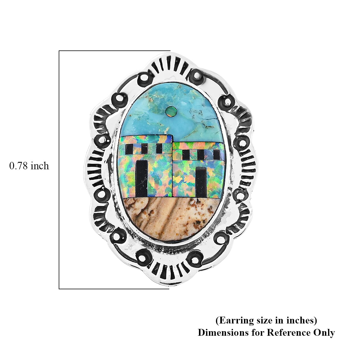 2 Piece Set - Santa Fe Style Kingman Turquoise, Multi Gemstone Pendant without Chain and Earrings in Sterling Silver 5.25 ctw image number 8