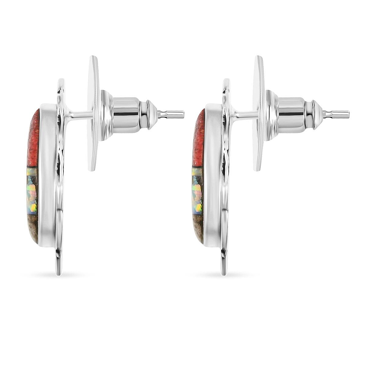 2 Piece Set Santa Fe Style Red Coral, Multi Gemstone 5.25 ctw Pueblo Pendant and Earrings in Sterling Silver  image number 7