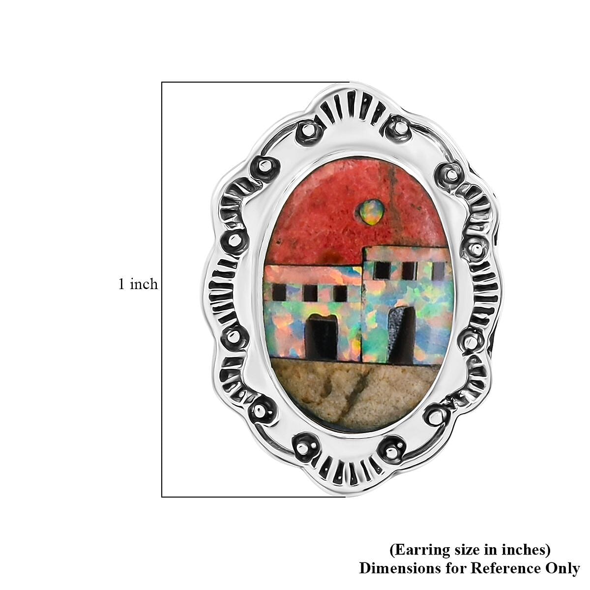 2 Piece Set Santa Fe Style Red Coral, Multi Gemstone 5.25 ctw Pueblo Pendant and Earrings in Sterling Silver  image number 8