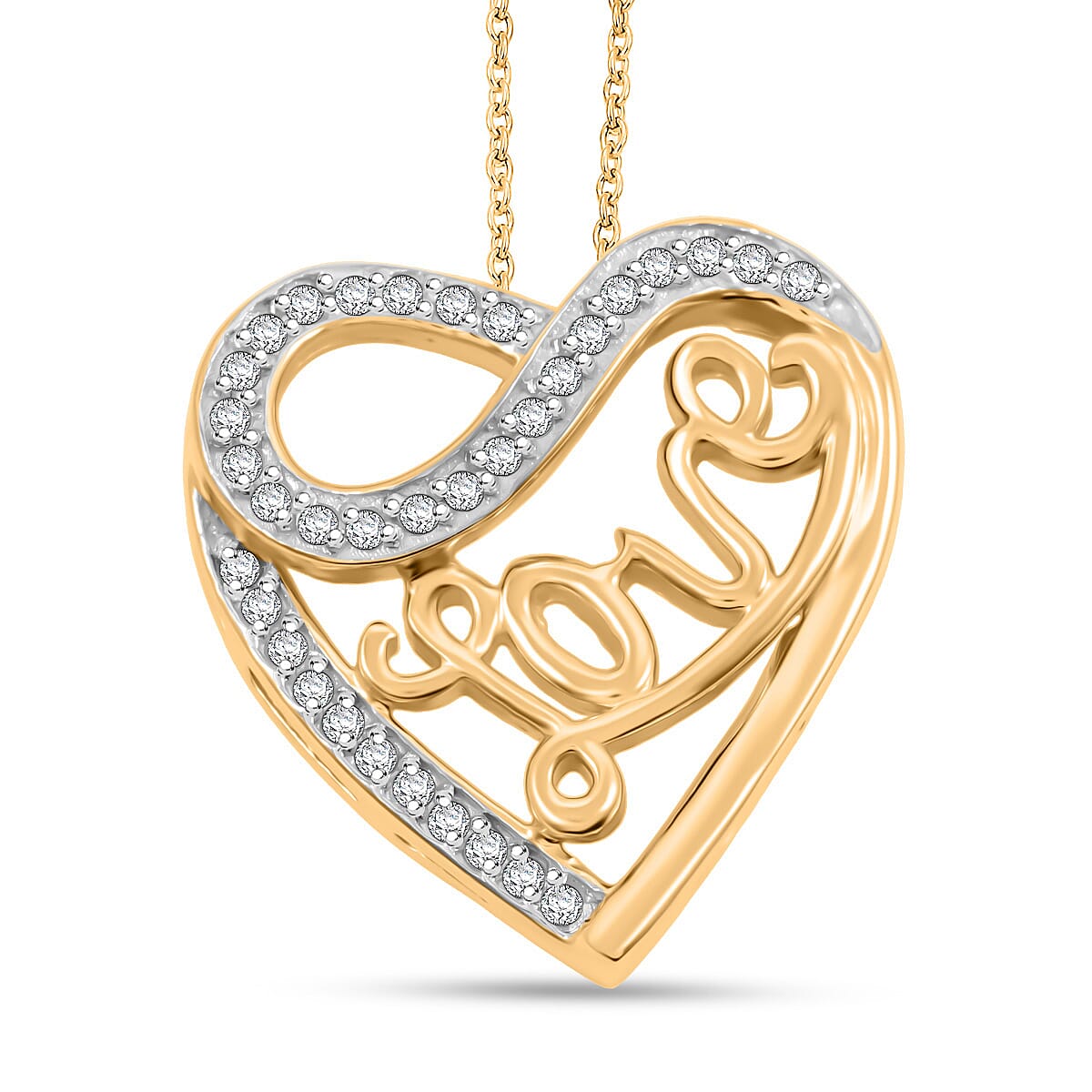 NY Closeout Diamond 0.25 ctw Heart Pendant Necklace 18 Inches in 14K Yellow Gold Over Sterling Silver