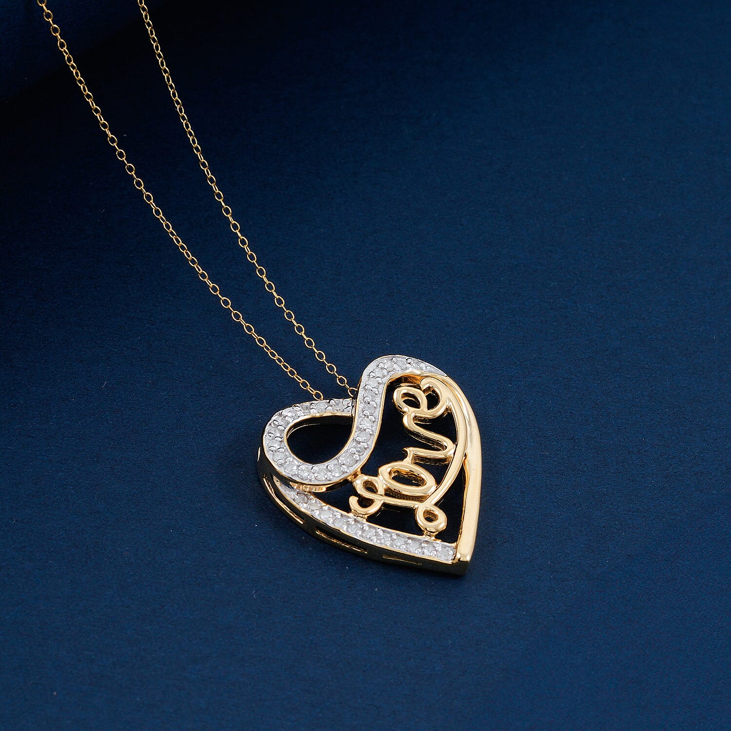 NY Closeout Diamond 0.25 ctw Heart Pendant Necklace 18 Inches in 14K Yellow Gold Over Sterling Silver