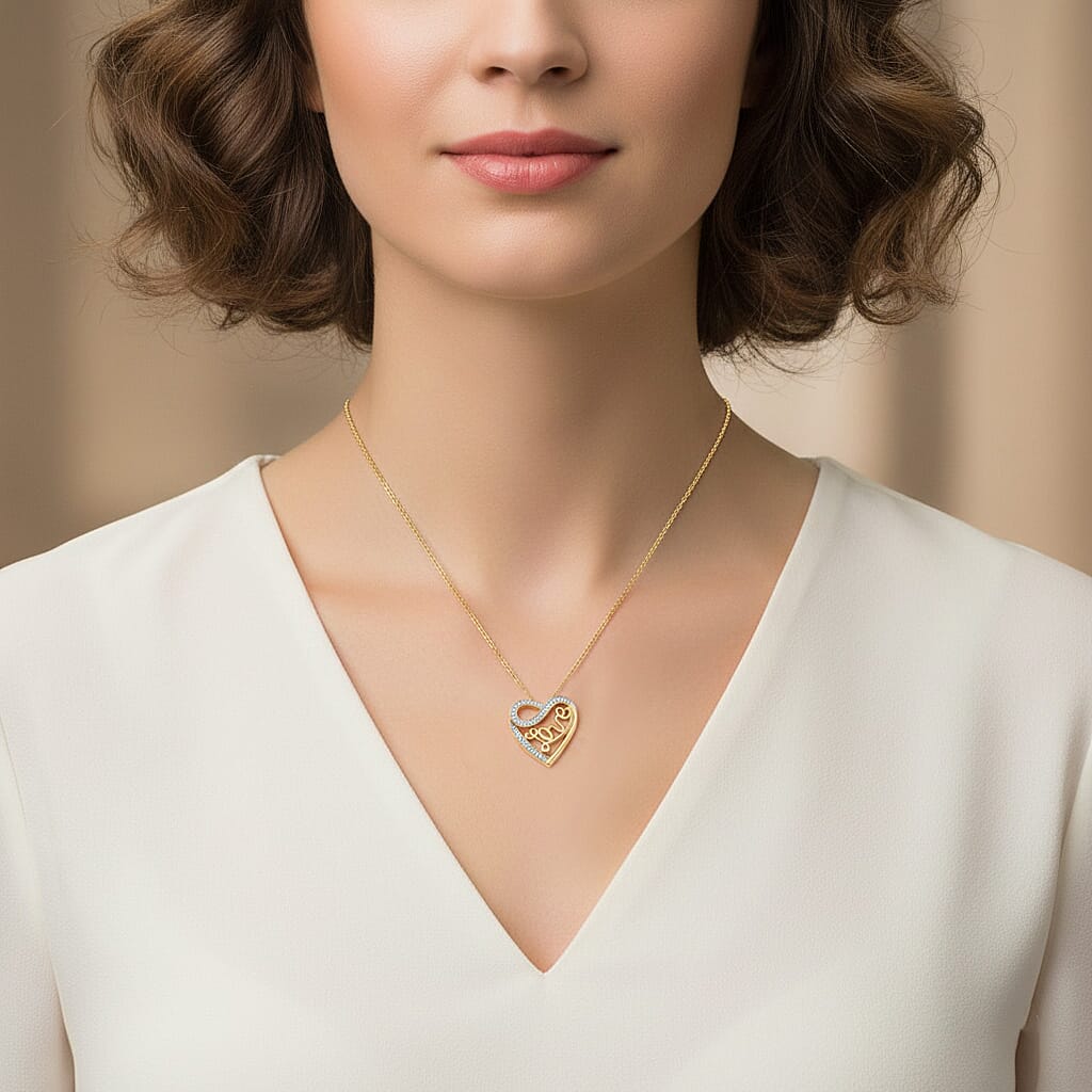 NY Closeout Diamond 0.25 ctw Heart Pendant Necklace 18 Inches in 14K Yellow Gold Over Sterling Silver