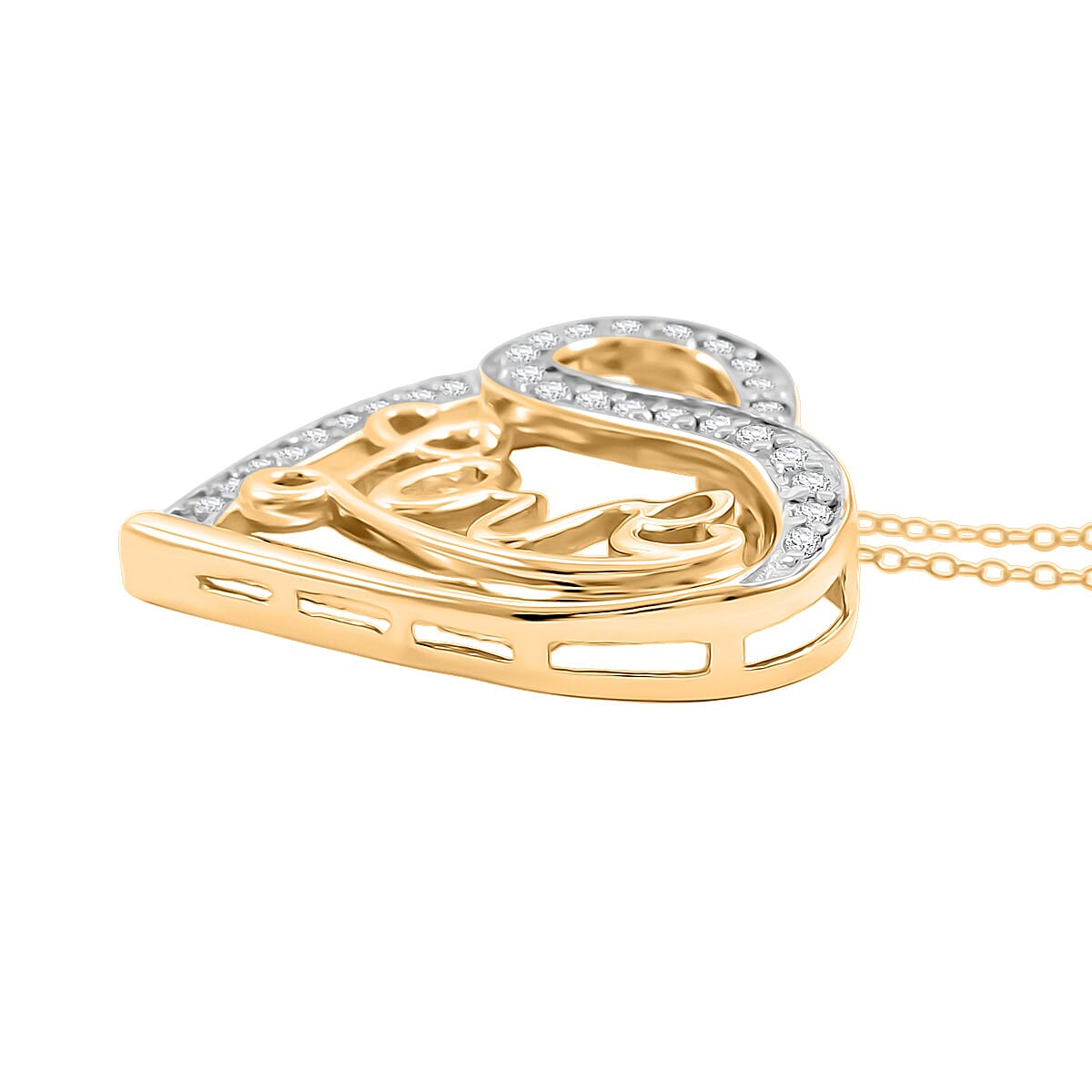NY Closeout Diamond 0.25 ctw Heart Pendant Necklace 18 Inches in 14K Yellow Gold Over Sterling Silver