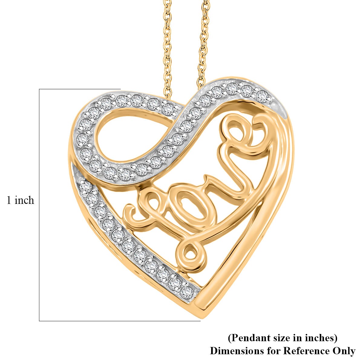 NY Closeout Diamond 0.25 ctw Heart Pendant Necklace 18 Inches in 14K Yellow Gold Over Sterling Silver