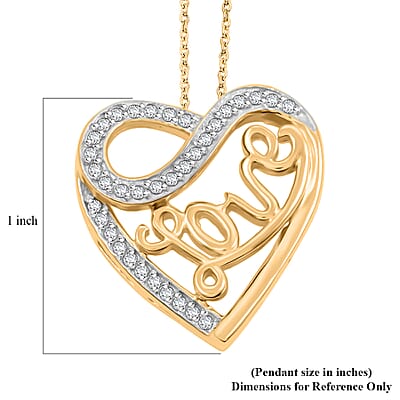 NY Closeout Diamond 0.25 ctw Heart Pendant Necklace 18 Inches in 14K Yellow Gold Over Sterling Silver