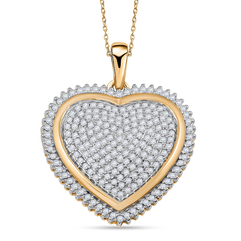 Diamond Heart Pendant Necklace in 14K YG Over Sterling Silver 2.00 ctw (18 Inches)
