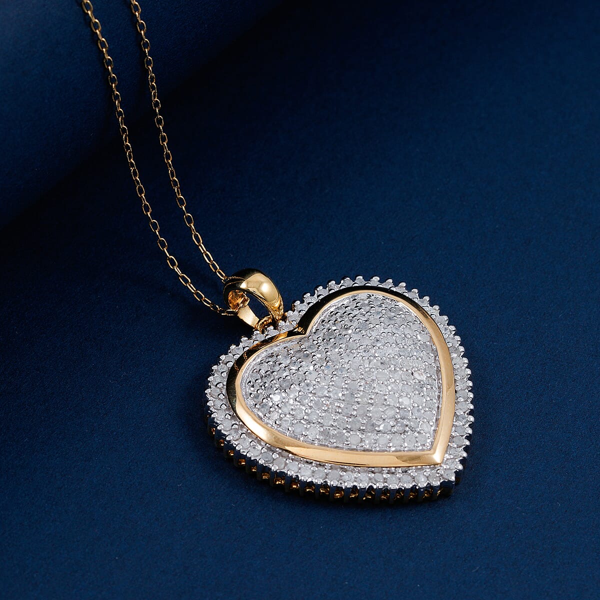 Closeout Diamond I2-I3 2.00 ctw Heart Pendant Necklace in 14K Yellow Gold Over Sterling Silver 18 Inches image number 1