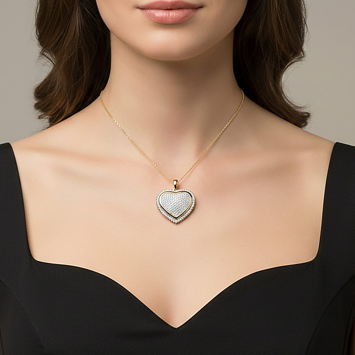 Closeout Diamond I2-I3 2.00 ctw Heart Pendant Necklace in 14K Yellow Gold Over Sterling Silver 18 Inches image number 2