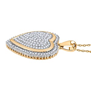 Diamond Heart Pendant Necklace in 14K YG Over Sterling Silver 2.00 ctw (18 Inches)