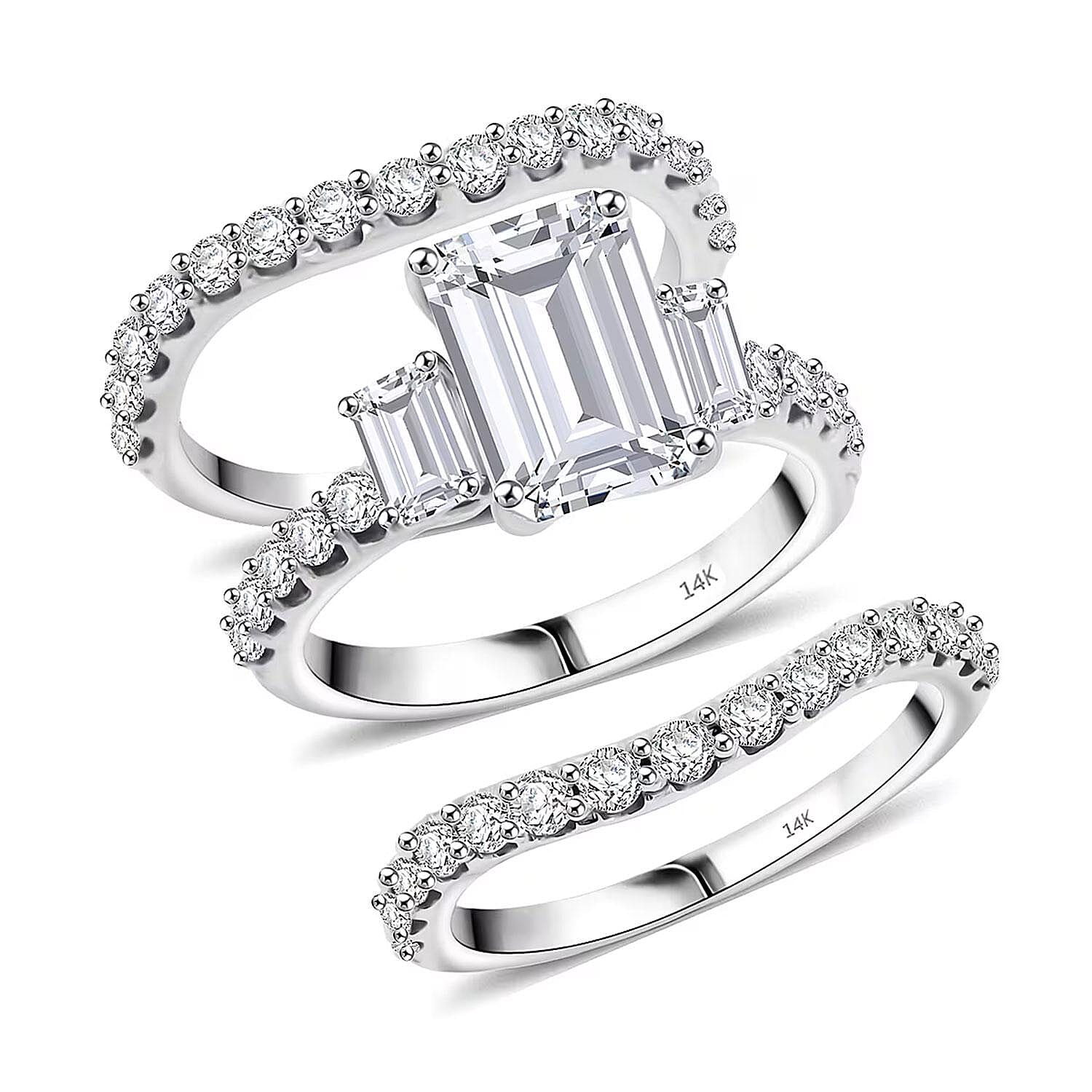  Luxuriant Lab Grown Diamond VS 4.88 ctw Set of 3 Ring in 14K White Gold (Size 7.0) 9.34 Grams