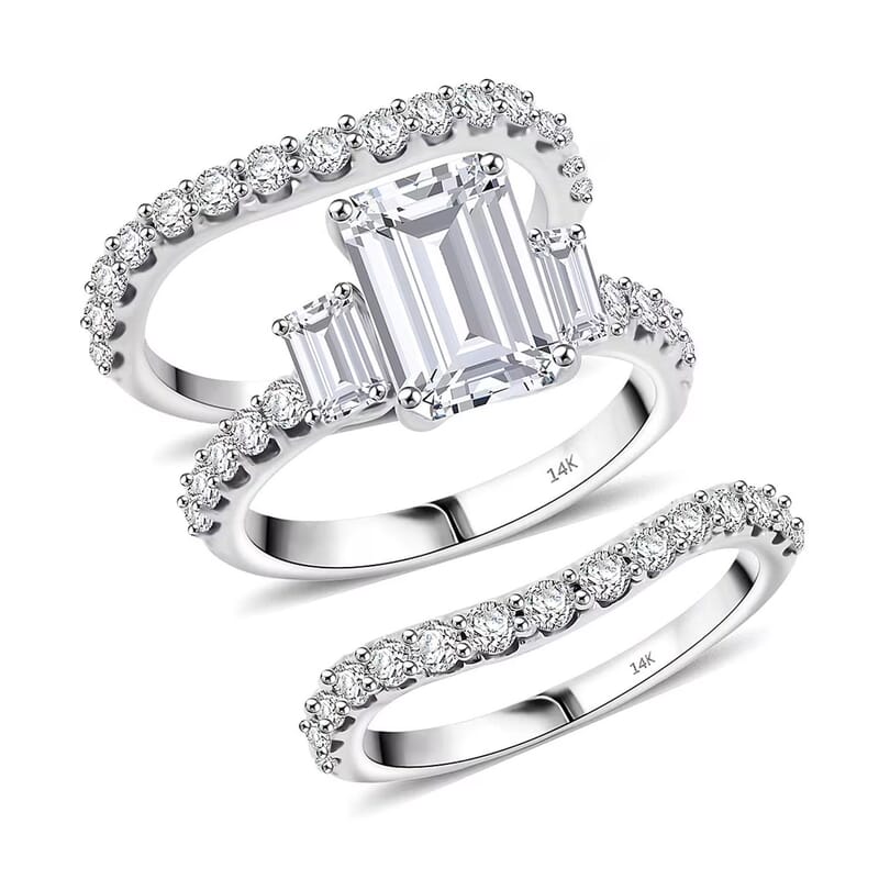  Luxuriant Lab Grown Diamond VS 4.88 ctw Set of 3 Ring in 14K White Gold (Size 7.0) 9.34 Grams