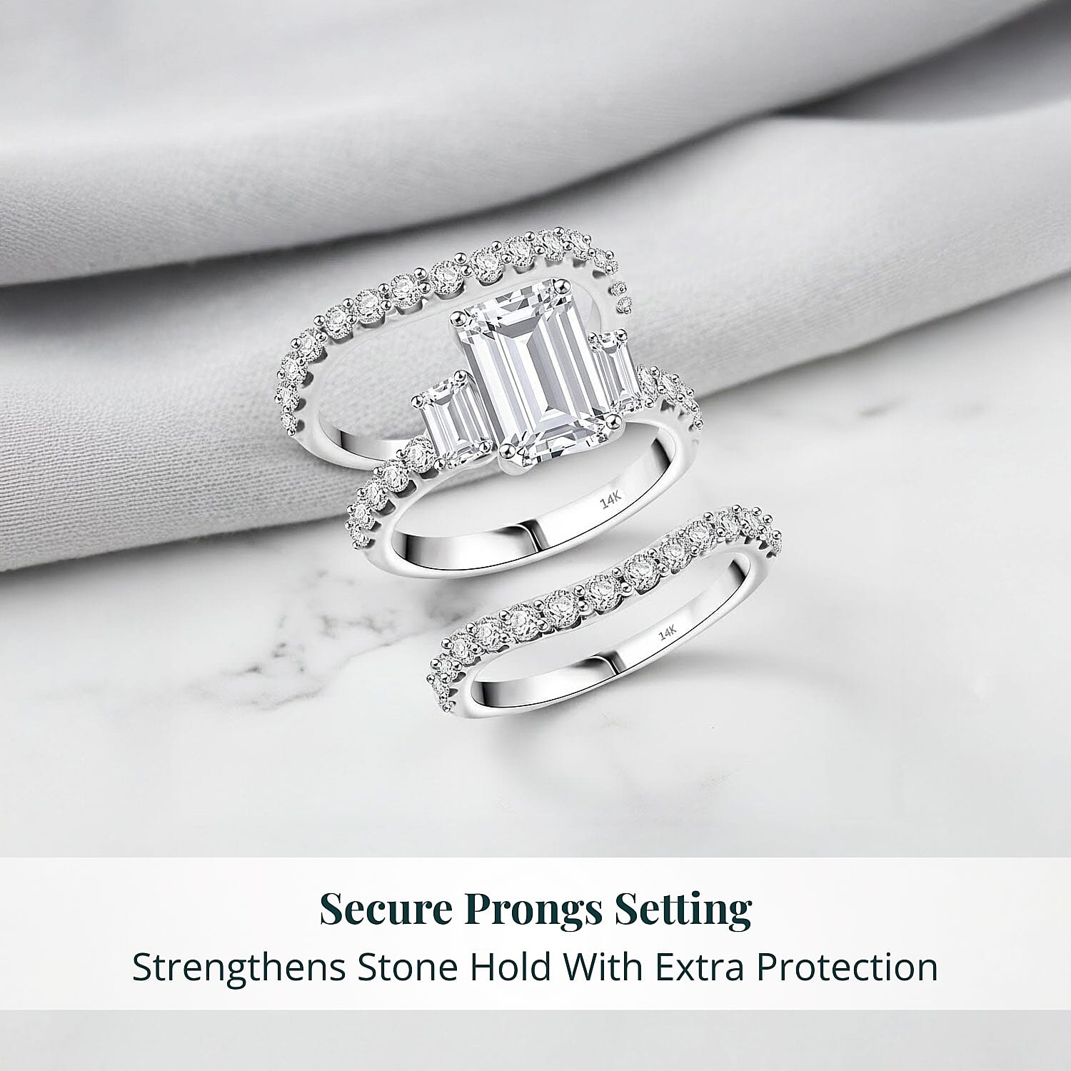  Luxuriant Lab Grown Diamond VS 4.88 ctw Set of 3 Ring in 14K White Gold (Size 7.0) 9.34 Grams