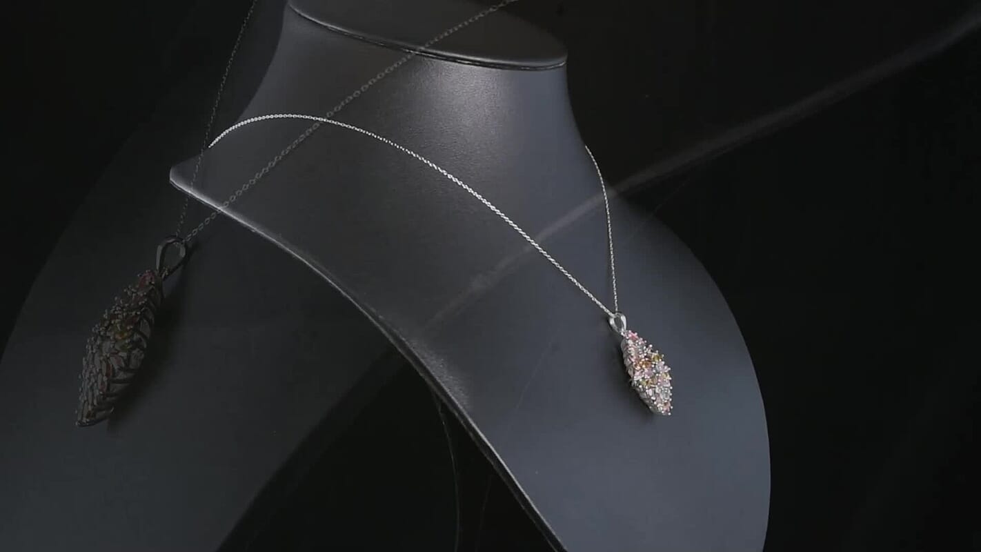 D'Joy Premium Multi Tourmaline 4.00 ctw Auroras Bloom Pendant Necklace in Rhodium Over Sterling Silver 20 Inches