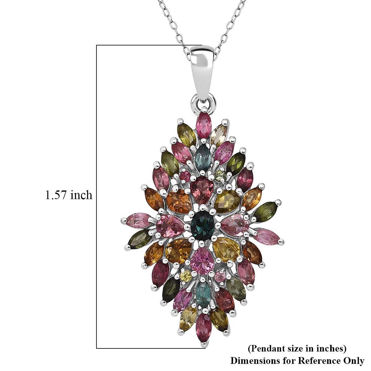 D'Joy Premium Multi Tourmaline 4.00 ctw Auroras Bloom Pendant Necklace in Rhodium Over Sterling Silver 20 Inches image number 6
