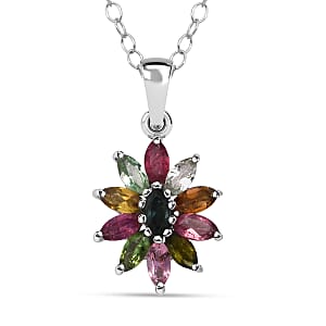 D'Joy Premium Multi Tourmaline 0.90 ctw Pendant Necklace in Rhodium Over Sterling Silver 20 Inches