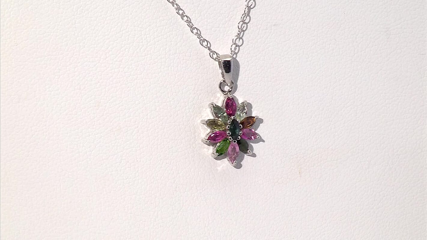 D'Joy Multi Tourmaline Pendant Necklace in Rhodium Over Sterling Silver 0.90 ctw (20 Inches)