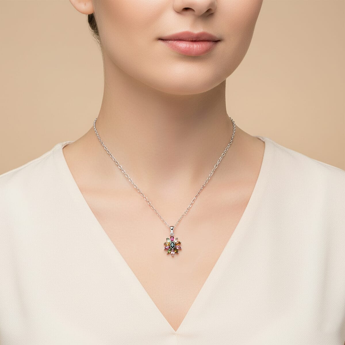 D'Joy Multi Tourmaline Pendant Necklace in Rhodium Over Sterling Silver 0.90 ctw (20 Inches) image number 2