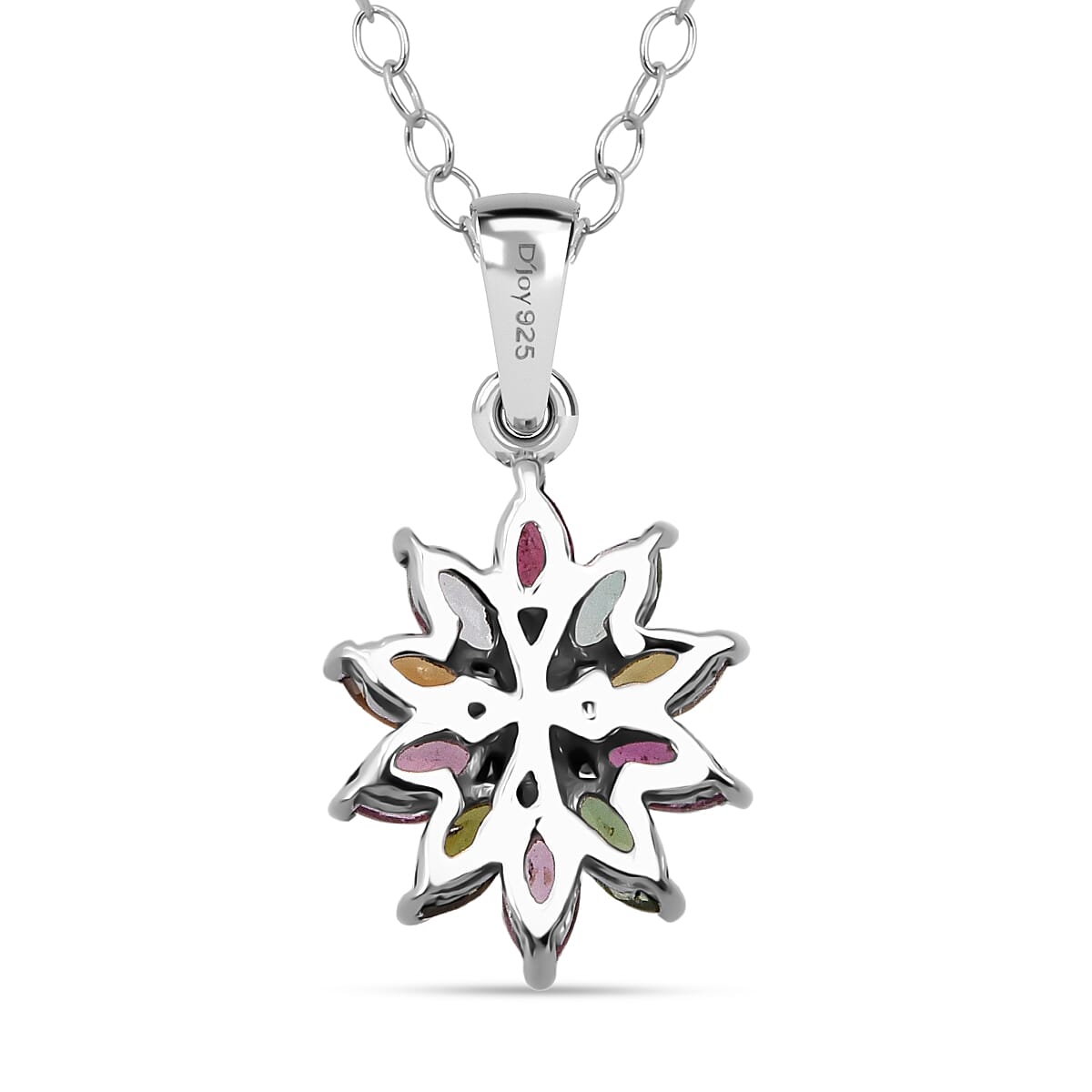 D'Joy Multi Tourmaline Pendant Necklace in Rhodium Over Sterling Silver 0.90 ctw (20 Inches) image number 4