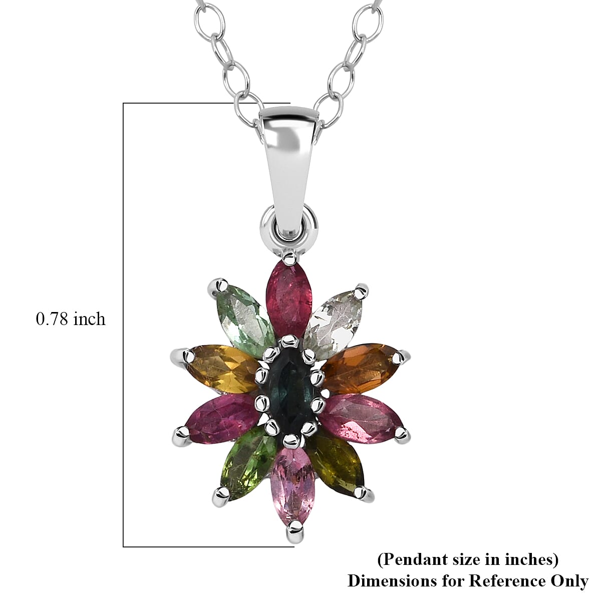 D'Joy Multi Tourmaline Pendant Necklace in Rhodium Over Sterling Silver 0.90 ctw (20 Inches) image number 6