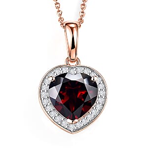 D'Joy Mozambique Garnet and Moissanite 4.00 ctw Pendant Necklace in 18K Vermeil Rose Gold Over Sterling Silver 20 Inches 