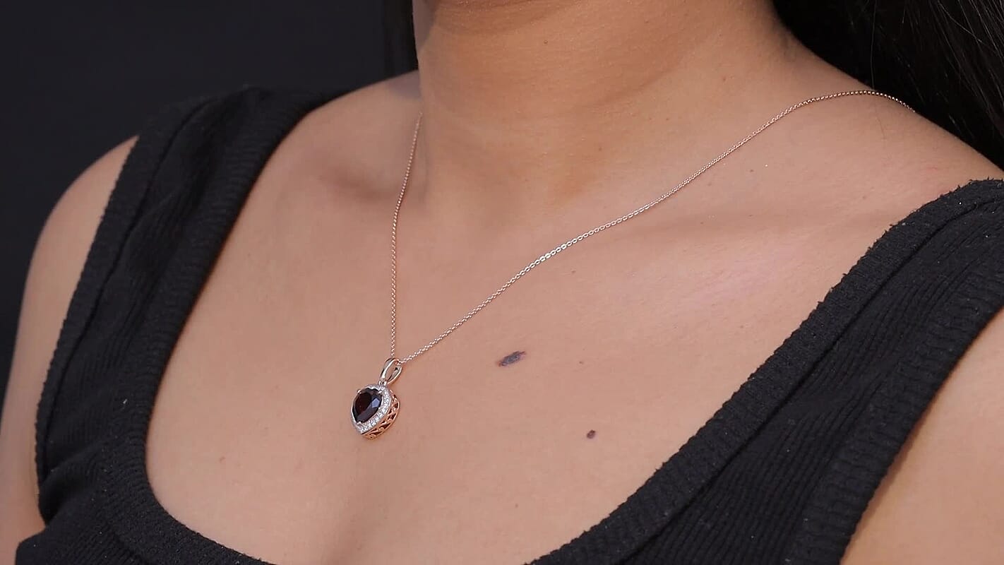 D'Joy Mozambique Garnet and Moissanite 4.00 ctw Heartfire Glow Pendant Necklace in 18K Vermeil Rose Gold Over Sterling Silver 20 Inches