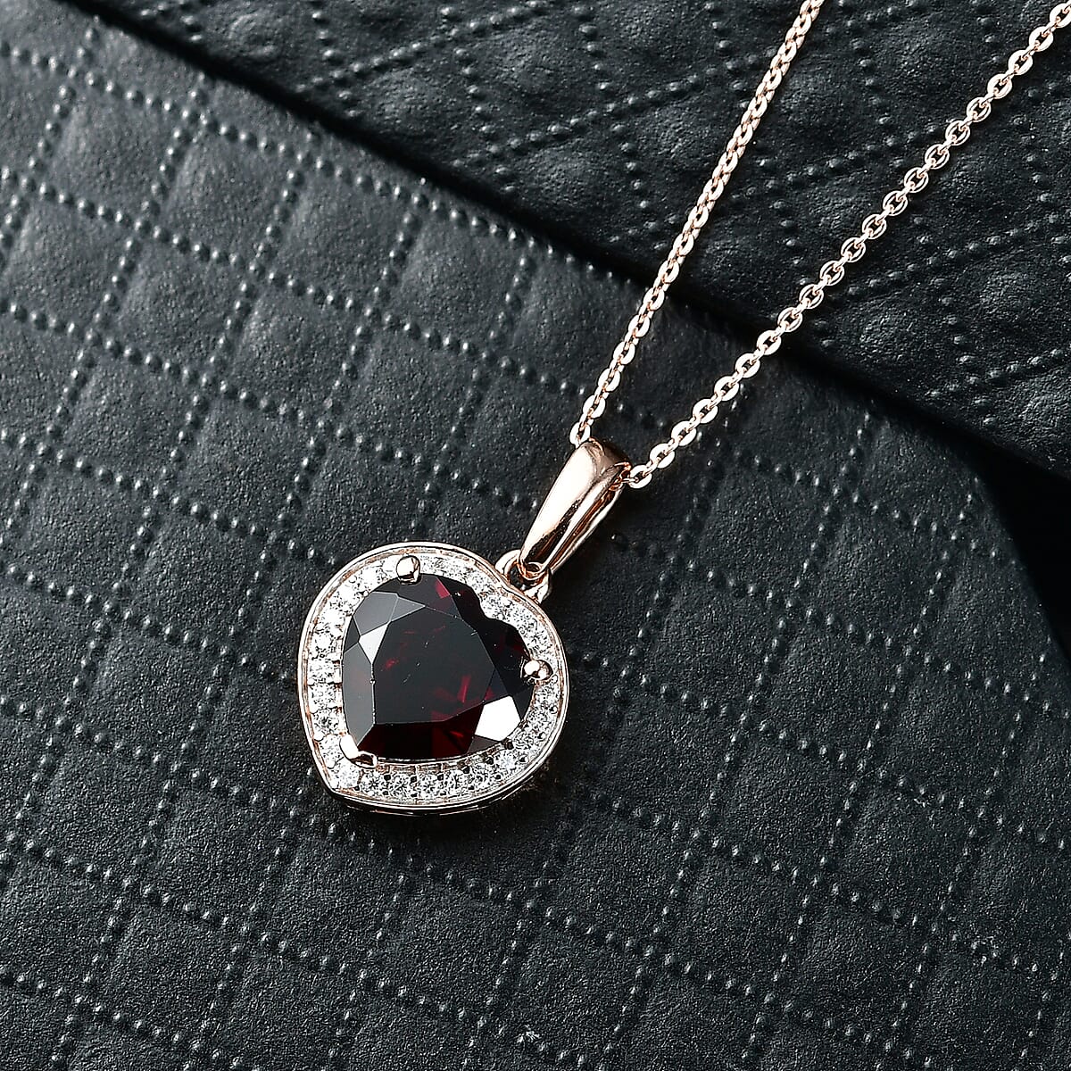 D'Joy Mozambique Garnet and Moissanite 4.00 ctw Pendant Necklace in 18K Vermeil Rose Gold Over Sterling Silver 20 Inches  image number 1