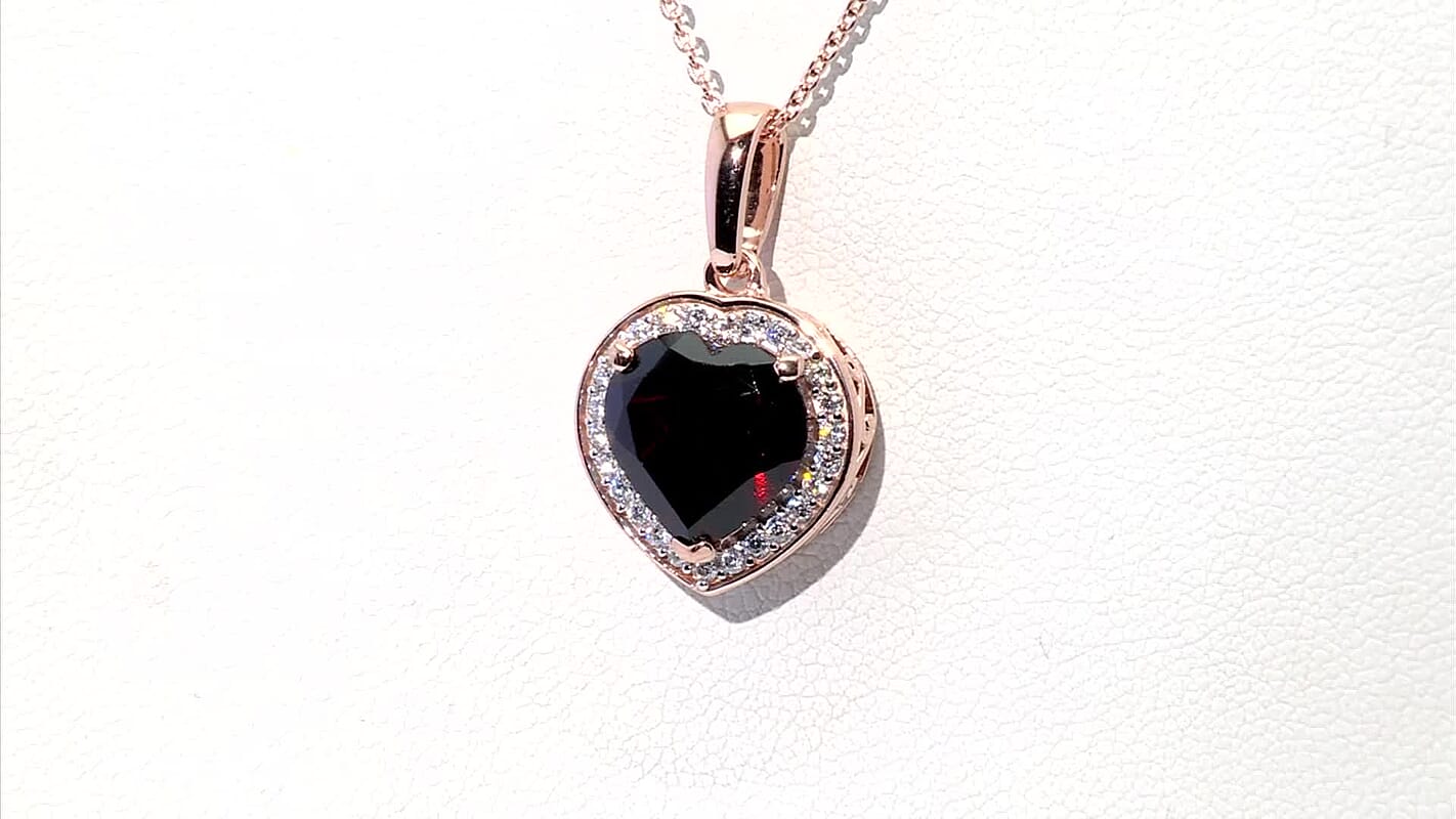 D'Joy Mozambique Garnet and Moissanite 4.00 ctw Heartfire Glow Pendant Necklace in 18K Vermeil Rose Gold Over Sterling Silver 20 Inches