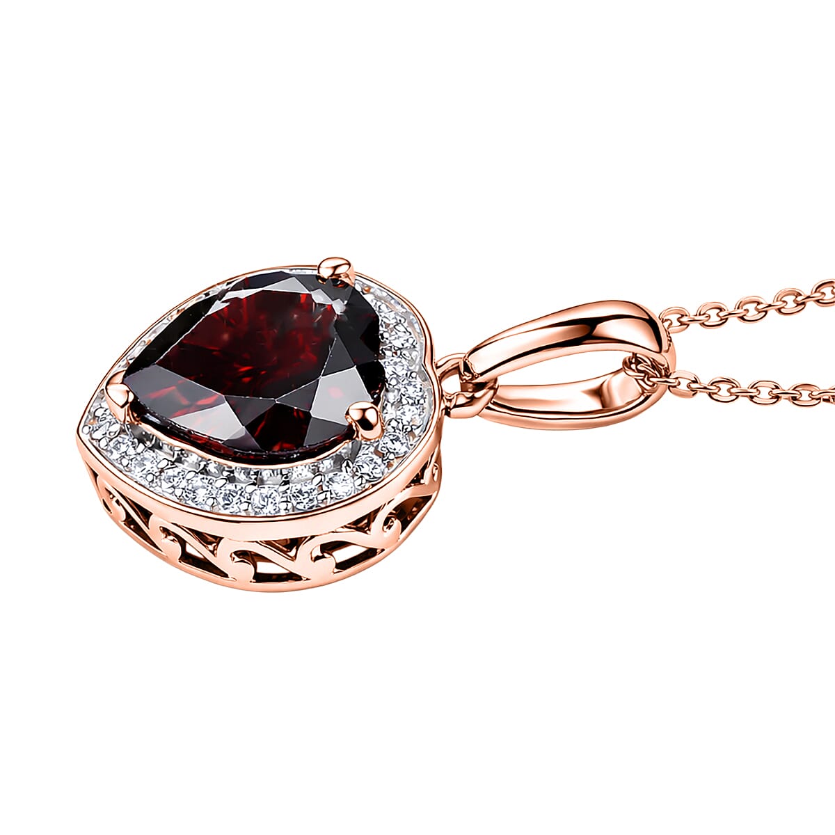 D'Joy Mozambique Garnet and Moissanite 4.00 ctw Pendant Necklace in 18K Vermeil Rose Gold Over Sterling Silver 20 Inches  image number 3
