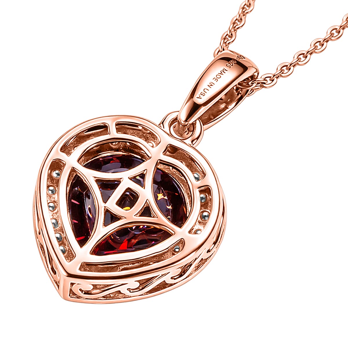 D'Joy Mozambique Garnet and Moissanite 4.00 ctw Heartfire Glow Pendant Necklace in 18K Vermeil Rose Gold Over Sterling Silver 20 Inches