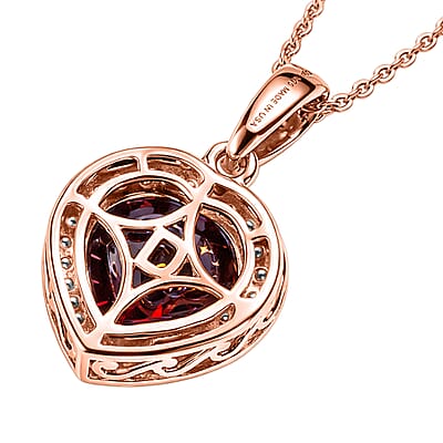 D'Joy Mozambique Garnet and Moissanite 4.00 ctw Heartfire Glow Pendant Necklace in 18K Vermeil Rose Gold Over Sterling Silver 20 Inches