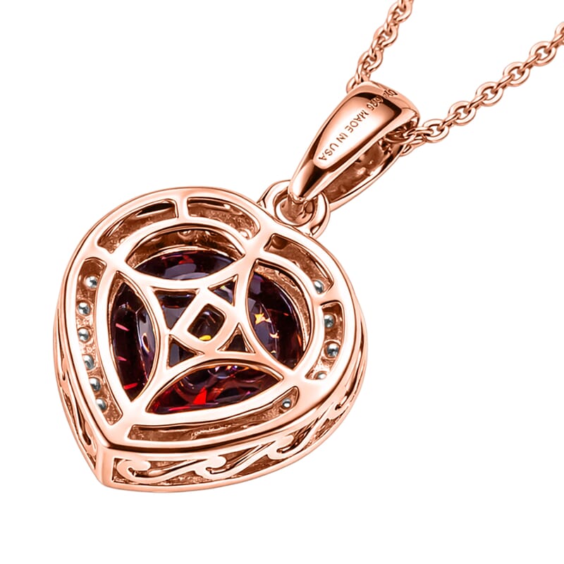 D'Joy Mozambique Garnet and Moissanite 4.00 ctw Heartfire Glow Pendant Necklace in 18K Vermeil Rose Gold Over Sterling Silver 20 Inches