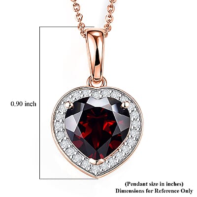 D'Joy Mozambique Garnet and Moissanite 4.00 ctw Heartfire Glow Pendant Necklace in 18K Vermeil Rose Gold Over Sterling Silver 20 Inches