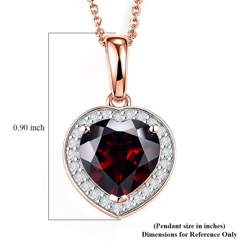 D'Joy Mozambique Garnet and Moissanite 4.00 ctw Heartfire Glow Pendant Necklace in 18K Vermeil Rose Gold Over Sterling Silver 20 Inches