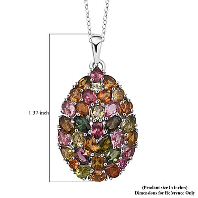 D'Joy Premium Multi Tourmaline 5.75 ctw Mosaic Bloom Pendant Necklace in Rhodium Over Sterling Silver 20 Inches