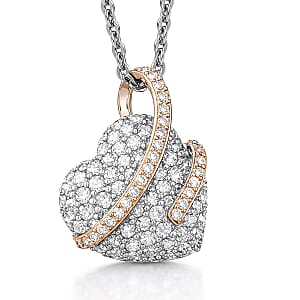 Luxuriant Lab Grown Diamond G-H SI 0.50 ctw Love Ribbon Matrix Pendant Necklace in Rhodium Over Sterling Silver 20 Inches 