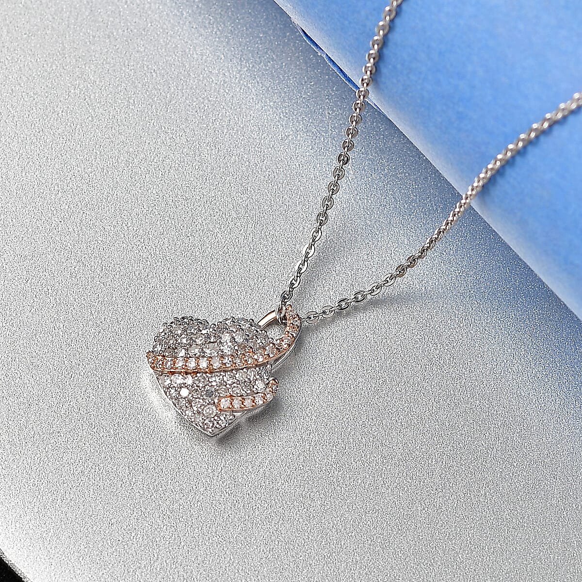 Luxuriant Lab Grown Diamond G-H SI 0.50 ctw Love Ribbon Matrix Pendant Necklace in Rhodium Over Sterling Silver 20 Inches  image number 1