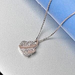 Luxuriant Lab Grown Diamond G-H SI 0.50 ctw Love Ribbon Matrix Pendant Necklace in Rhodium Over Sterling Silver 20 Inches 