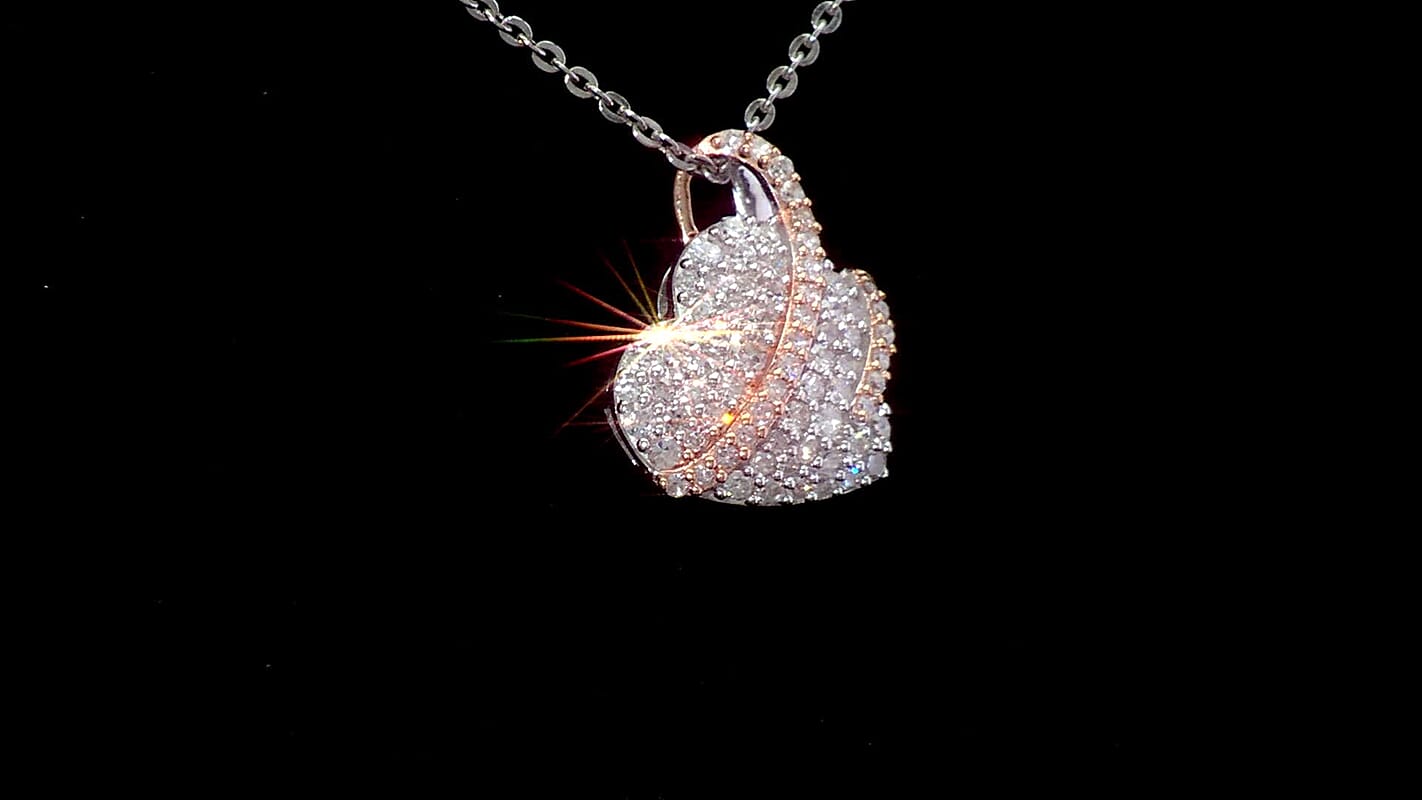Luxuriant Lab Grown Diamond G-H SI 0.50 ctw Love Ribbon Matrix Pendant Necklace in 18K Vermeil YG and Rhodium Over Sterling Silver 20 Inches