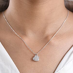 Luxuriant Lab Grown Diamond G-H SI 0.50 ctw Love Ribbon Matrix Pendant Necklace in Rhodium Over Sterling Silver 20 Inches 