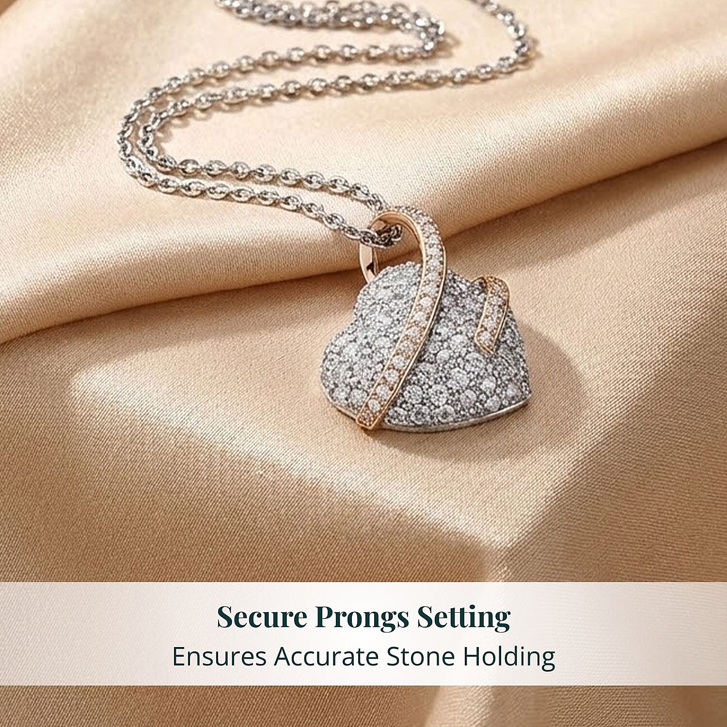 Luxuriant Lab Grown Diamond G-H SI 0.50 ctw Love Ribbon Matrix Pendant Necklace in 18K Vermeil YG and Rhodium Over Sterling Silver 20 Inches 