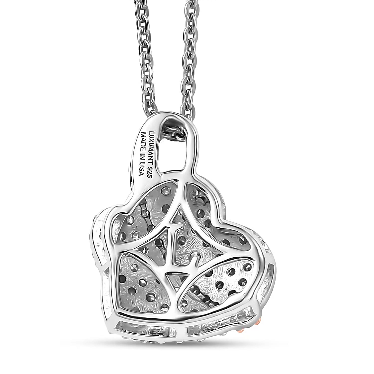 Luxuriant Lab Grown Diamond G-H SI 0.50 ctw Love Ribbon Matrix Pendant Necklace in 18K Vermeil YG and Rhodium Over Sterling Silver 20 Inches 