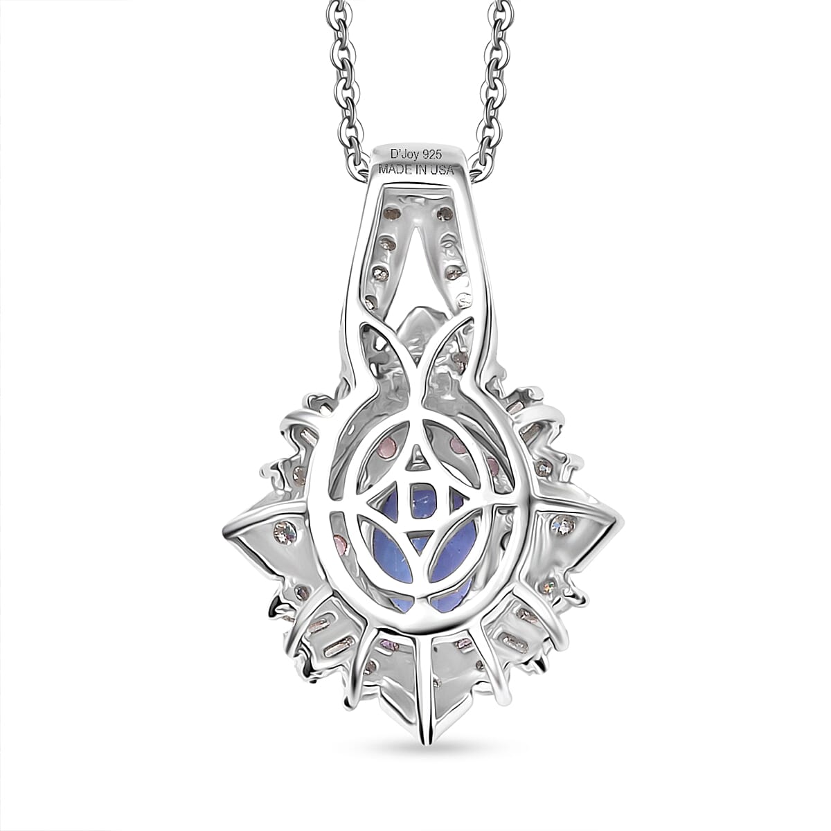 D'Joy Tanzanite and Multi Gemstone 1.65 ctw Sunburst Halo Pendant Necklace in Rhodium Over Sterling Silver 20 Inches