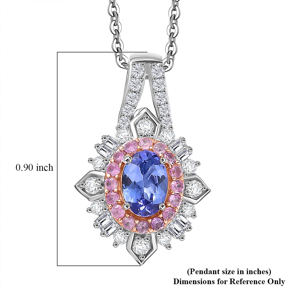 D'Joy Tanzanite and Multi Gemstone 1.65 ctw Sunburst Halo Pendant Necklace in Rhodium Over Sterling Silver 20 Inches  image number 5
