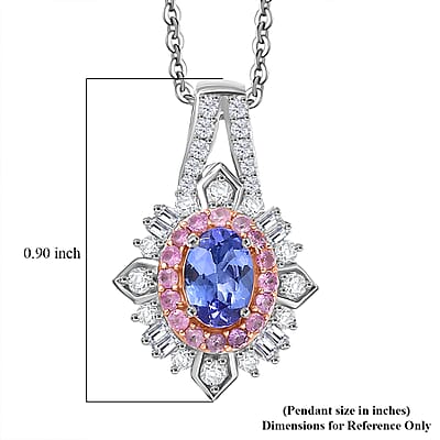 D'Joy Tanzanite and Multi Gemstone 1.65 ctw Sunburst Halo Pendant Necklace in Rhodium Over Sterling Silver 20 Inches
