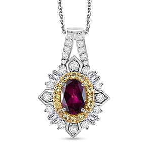 D'Joy Radiant Ember Garnet and Multi Gemstone 1.75 ctw Sunburst Halo Pendant Necklace in Rhodium Over Sterling Silver 20 Inches 