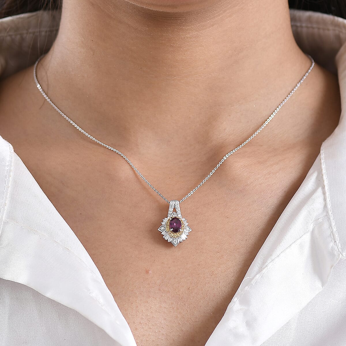 D'Joy Radiant Ember Garnet and Multi Gemstone 1.75 ctw Sunburst Halo Pendant Necklace in Rhodium Over Sterling Silver 20 Inches  image number 2