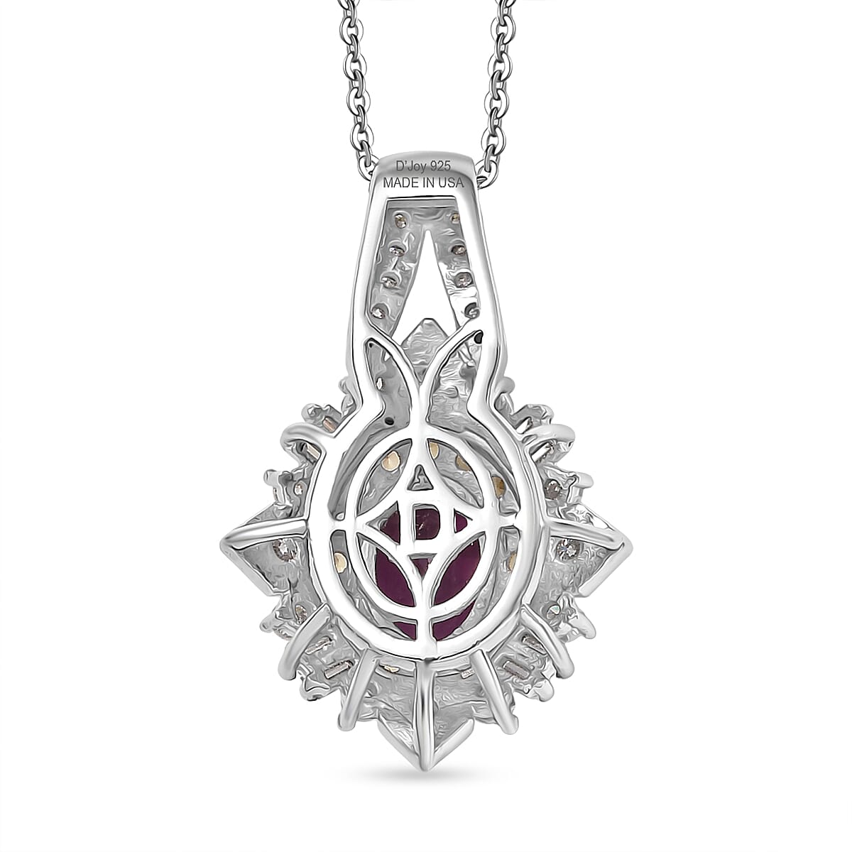 D'Joy Radiant Ember Garnet and Multi Gemstone 1.75 ctw Sunburst Halo Pendant Necklace in Rhodium Over Sterling Silver 20 Inches  image number 4