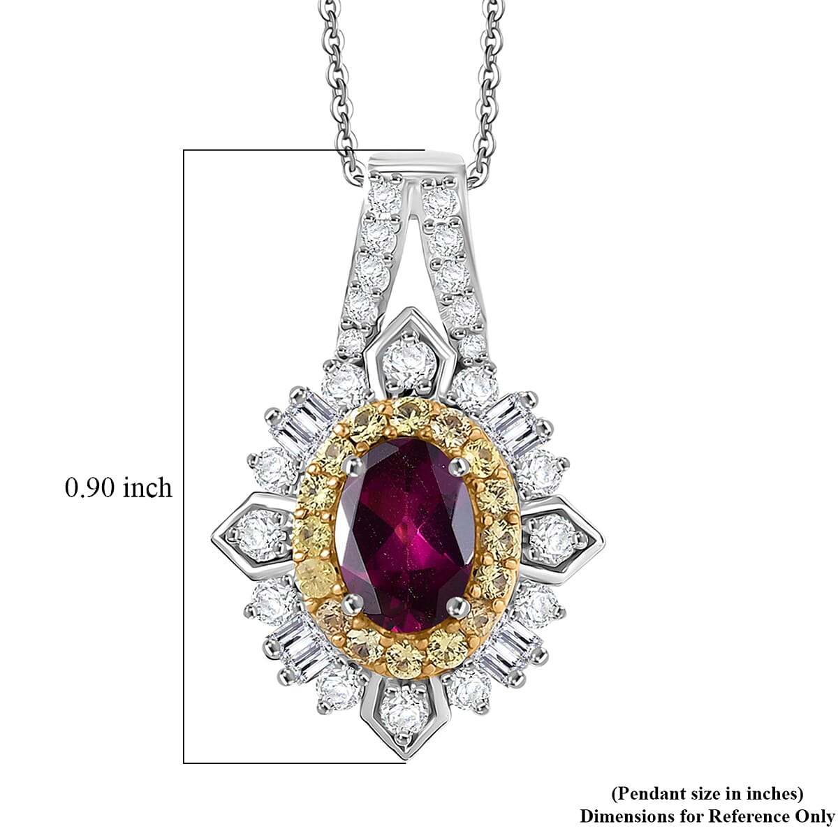D'Joy Radiant Ember Garnet and Multi Gemstone 1.75 ctw Sunburst Halo Pendant Necklace in Rhodium Over Sterling Silver 20 Inches  image number 5